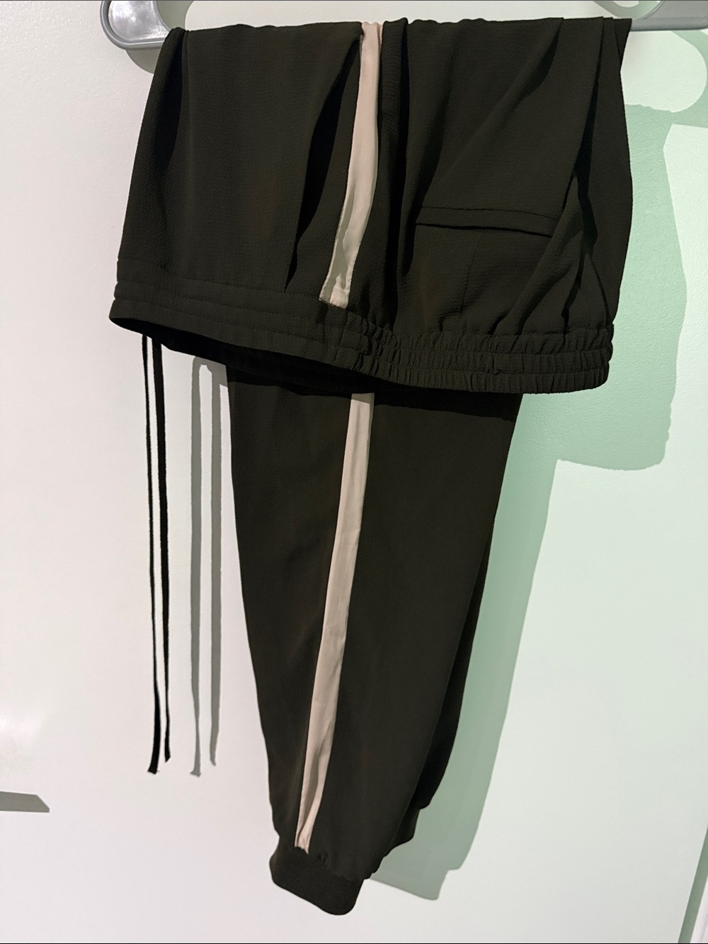 Zara Basic Olive Green Pants with Pink Cream Accent
